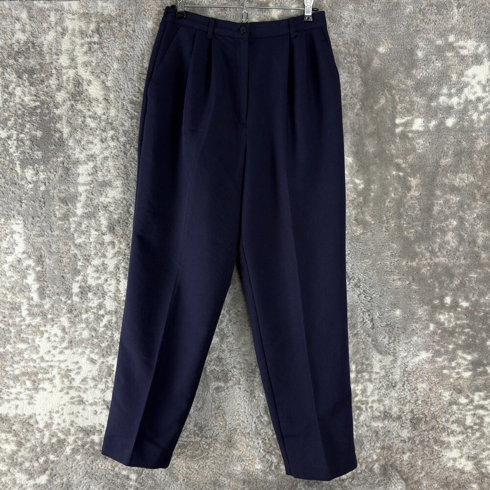 Sag Harbor Size 8 Wool Blend‎ Pleated Straight Leg Pants Navy Button Zip